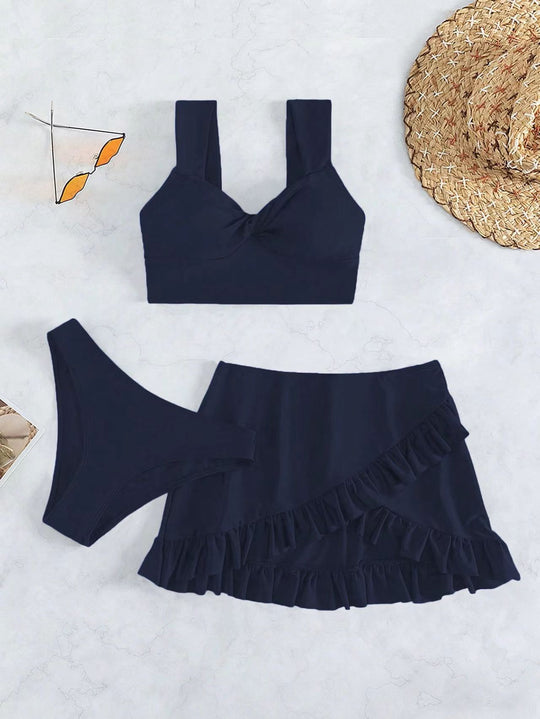 Damen Freizeit-Bikini-Set mit Wickelrock und stützenden Trägern EB