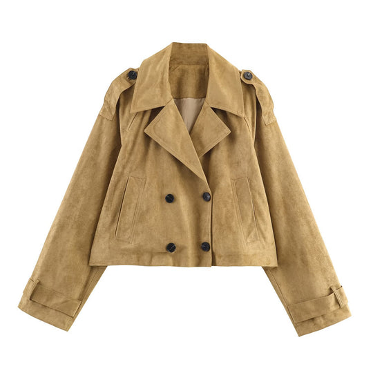 Damen elegante Kurzjacke im Biker-Stil aus weichem Kunstleder EB