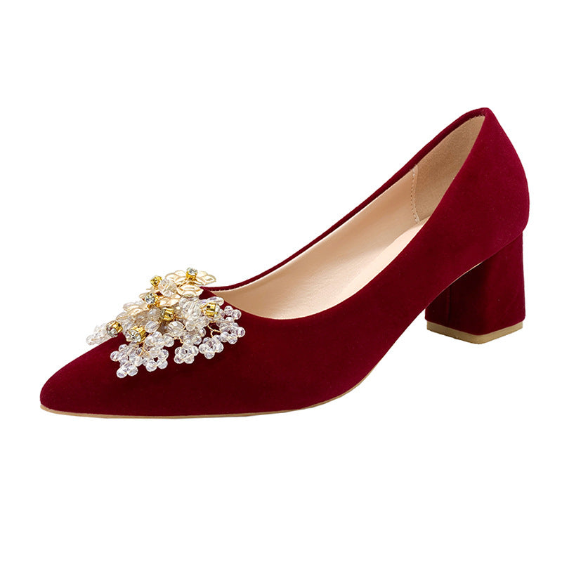 Damen Elegante Ballerinas mit funkelndem Schmuckdetail und stabilem Blockabsatz EB