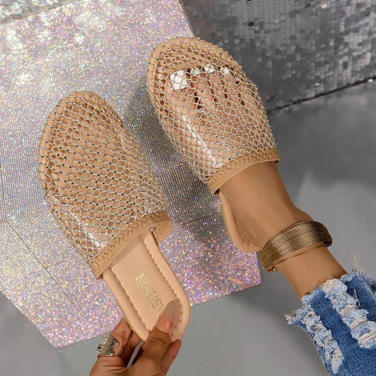 Damen Komfortable Slipper mit funkelndem Netzdesign und anatomischer Fußbettung EB