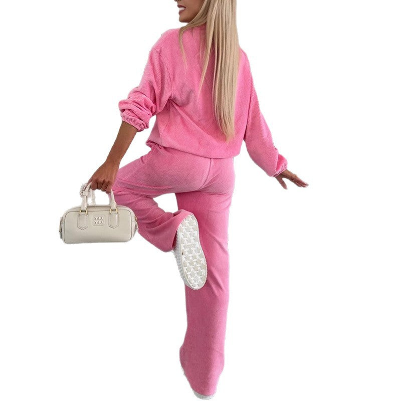 Damen Lässiges und elegantes Stoff-Set aus Pullover und Hose EB