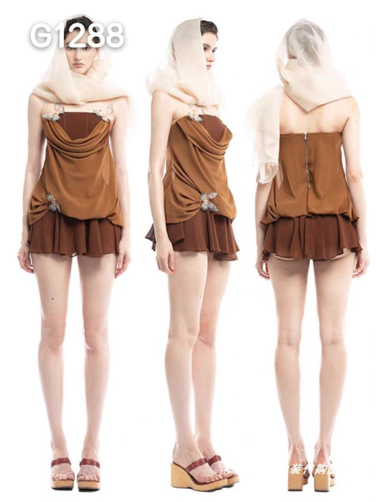 Damen Elegante Corsage-Bluse mit transparenten Ärmeln EB
