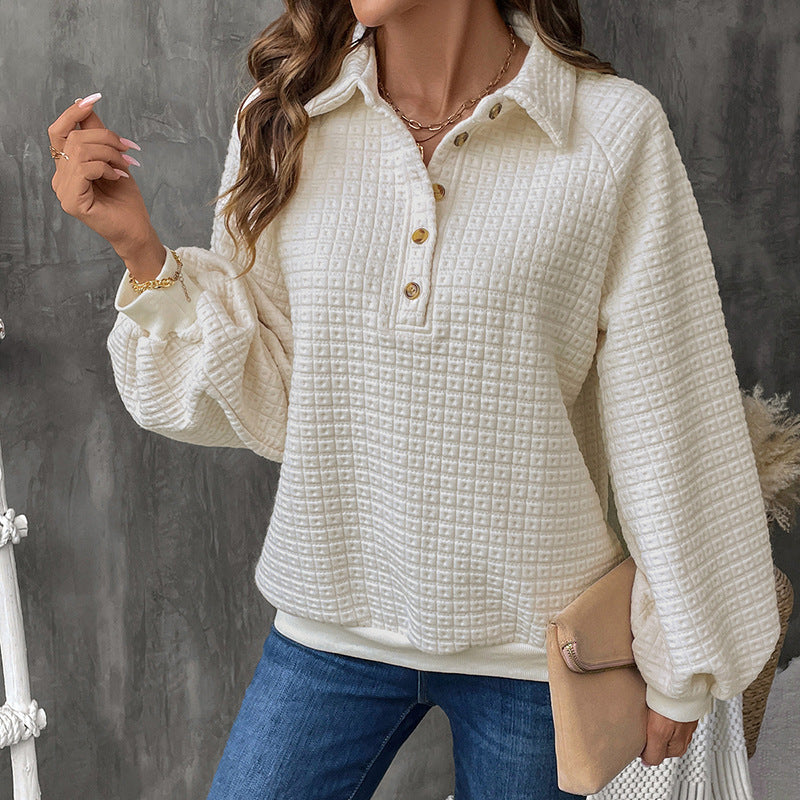 Damen Fleece-Pullover mit Holzknopf-Details und lässigem Schnitt EB