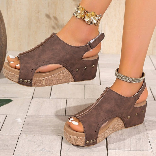 Damen Komfortable Wedge-Pantoletten mit verstellbaren Riemen EB