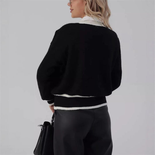 Damen Elegante Strickjacke mit Perlenknöpfen und Kontrastdetails EB