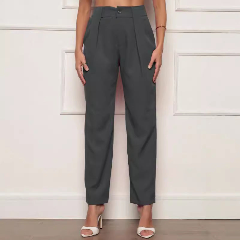 Damen elegante Hochbundhose mit Faltendetails EB