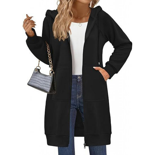 Damen modische Kapuzenjacke mit seitlichen Eingrifftaschen und Reißverschluss EB