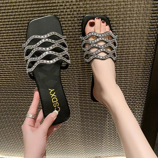 Damen Glamouröse Sandalen mit geschwungenem Rhinestone-Akzent EB