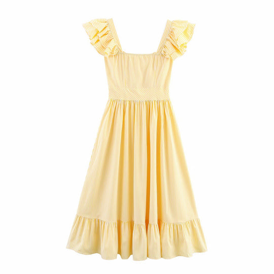 Damen Maxikleid mit voluminösem Rüschen-Design und Knopfverschluss EB