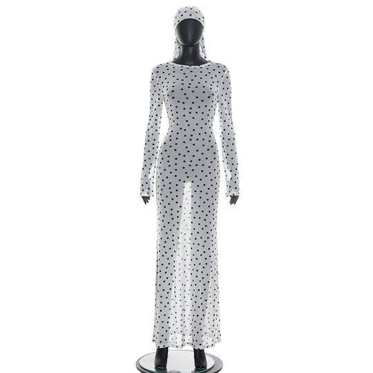 Damen transparentes Langarmkleid mit modischem Punktmuster EB