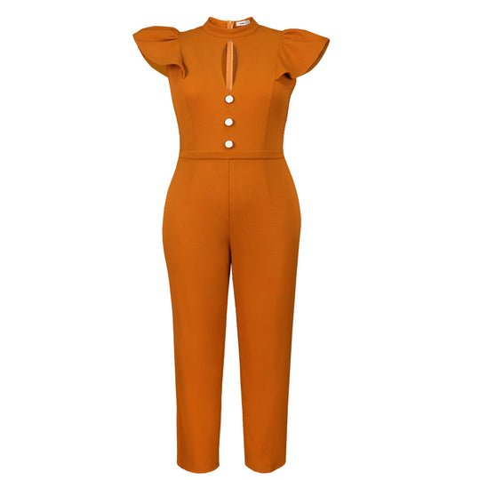 Damen eleganter Jumpsuit mit raffiniertem Ausschnitt und voluminösen Ärmeln EB