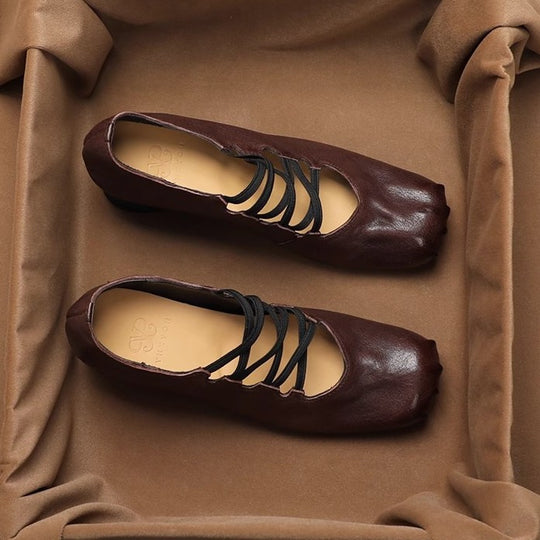 Damen Ballerina-Schuhe mit innovativem Schnürdesign und hochwertigem Leder EB