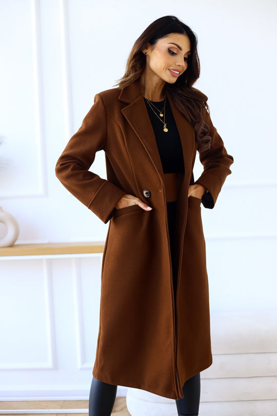 Damen Zeitloser Wollmantel mit elegantem Revers und praktischen Taschen EB