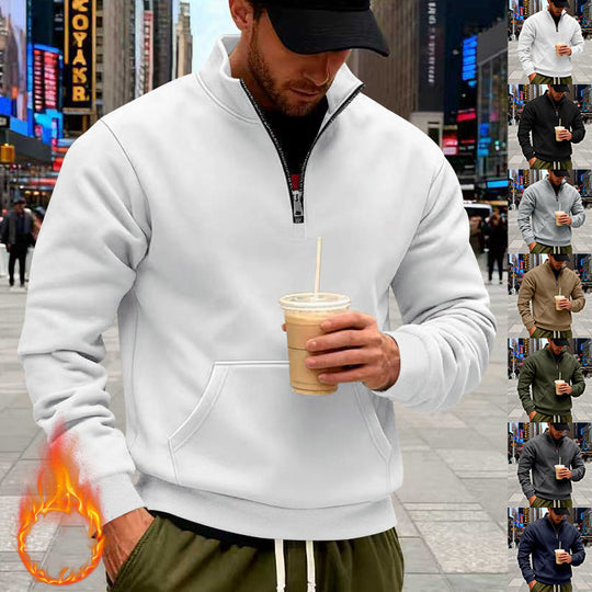Herren nan Halbzip-Sweatshirt mit Kängurutasche, elastischen Rippbündchen und hohem Stehkragen EB