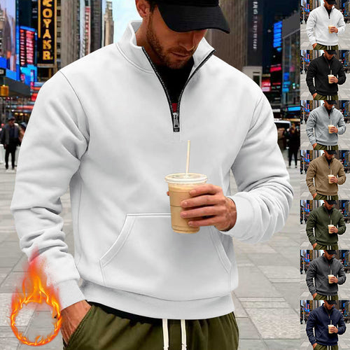 Herren nan Halbzip-Sweatshirt mit Kängurutasche, elastischen Rippbündchen und hohem Stehkragen EB