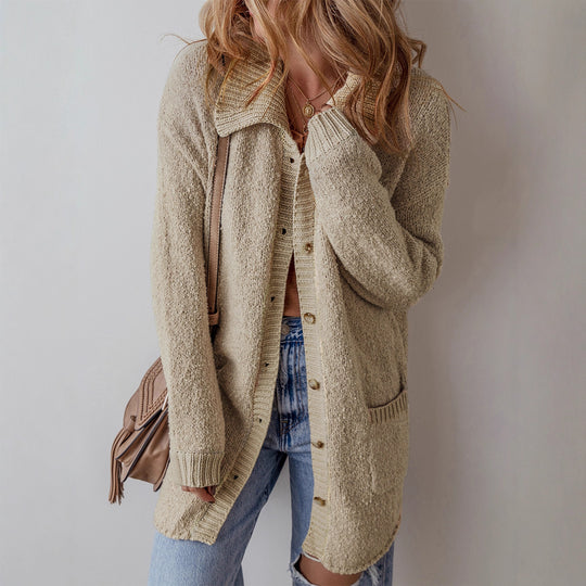 Damen Grobstrickjacke mit praktischen Taschen und kontrastierendem Kragen EB