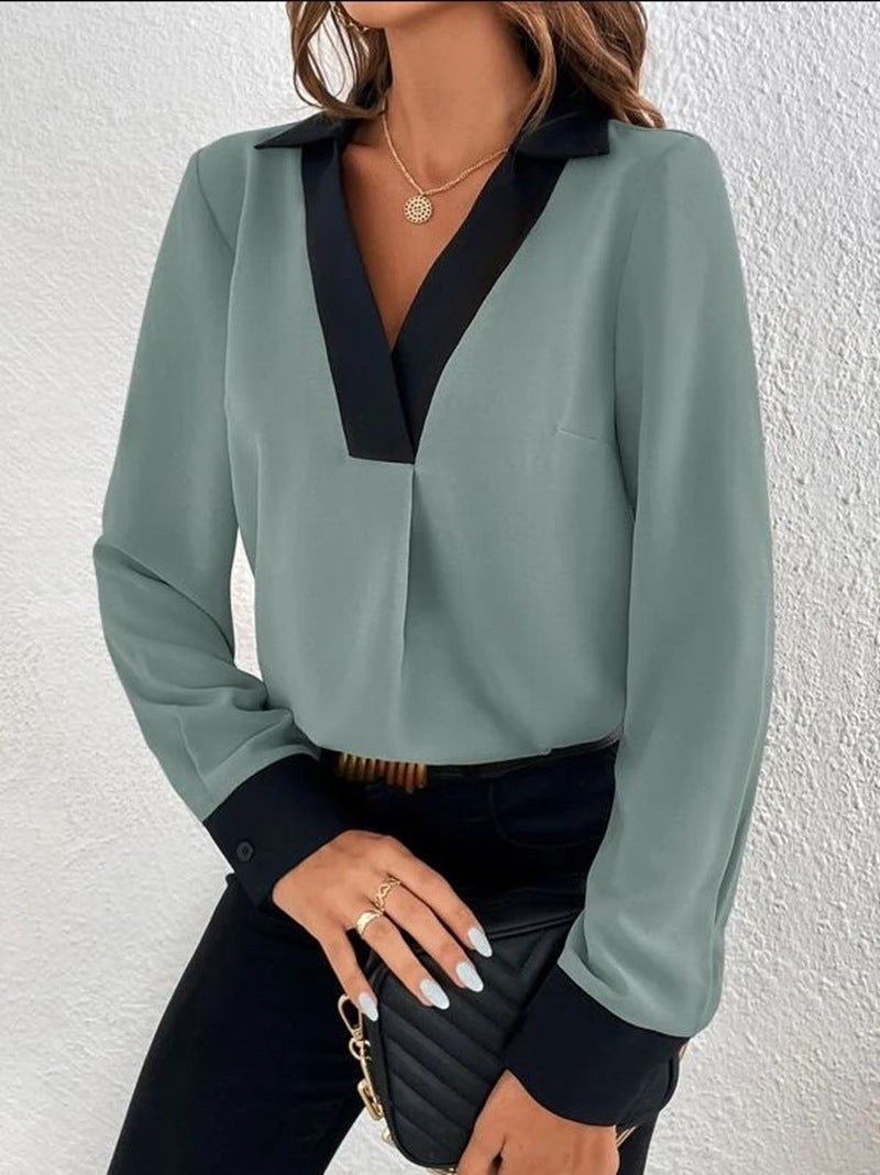 Damen Elegante Bluse mit kontrastierendem Kragen EB