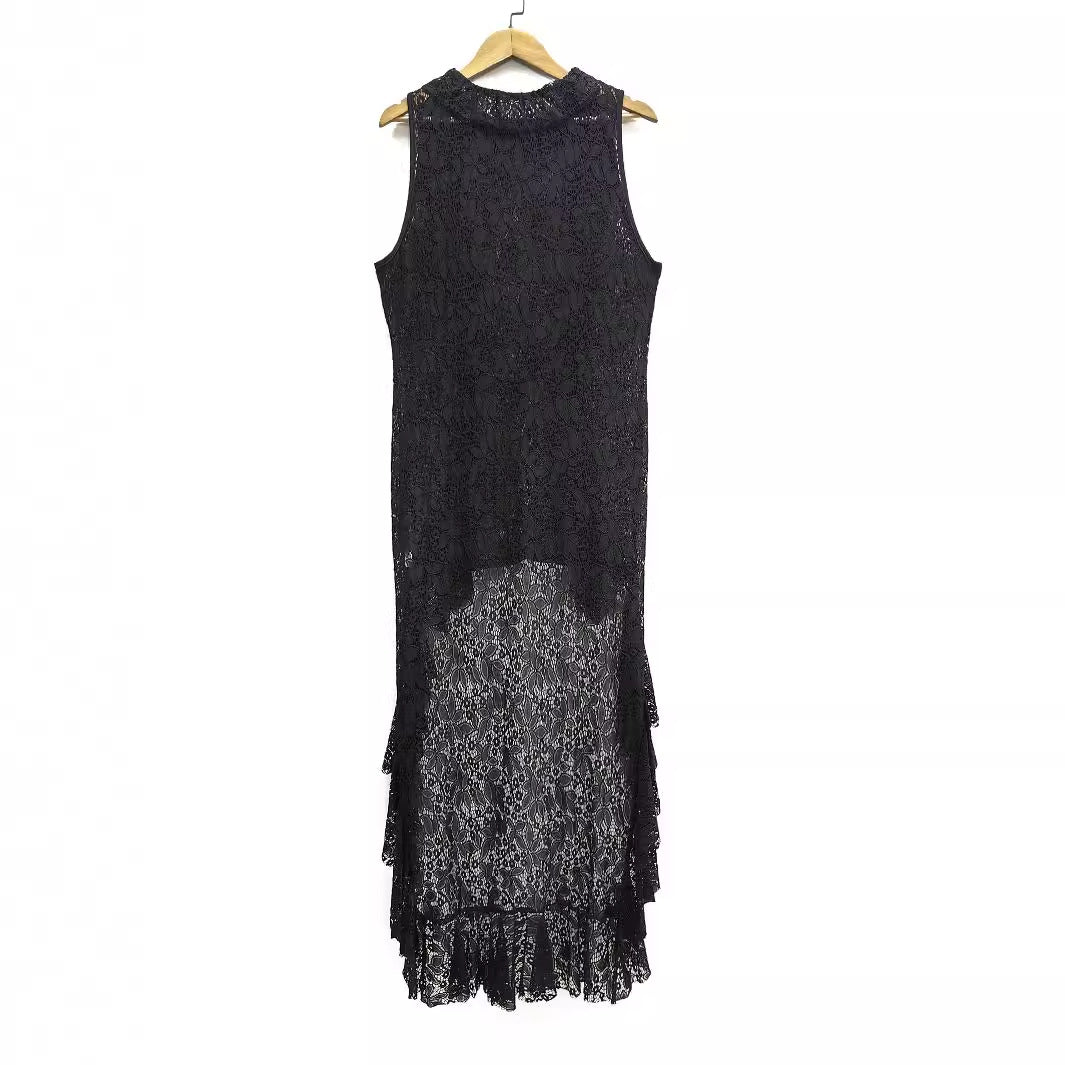Damen elegantes Spitzenkleid mit Rüschendetails EB