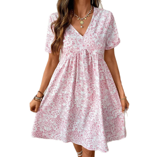 Damen Sommerliches Kleid mit floralem Muster und V-Ausschnitt EB