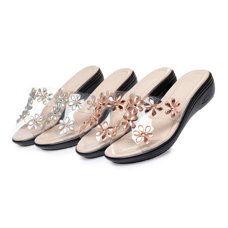 Damen modische Sandalen mit floralen Verzierungen und komfortablem Fußbett EB