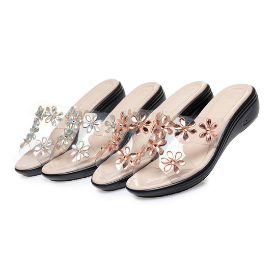 Damen modische Sandalen mit floralen Verzierungen und komfortablem Fußbett EB