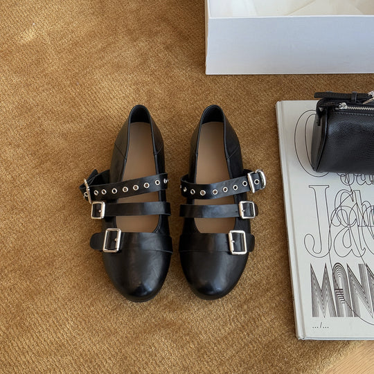 Damen Glänzende Ballerinas mit Riemen und Schnalle EB