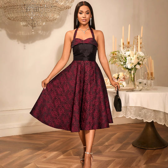 Damen Elegantes Cocktailkleid mit floralem Muster und schmeichelndem Taillengürtel EB