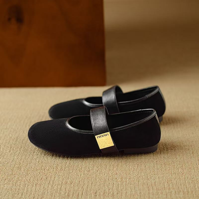 Damen Mary Jane Ballerinas mit modischem Riemchen und hochwertigem Veloursleder EB