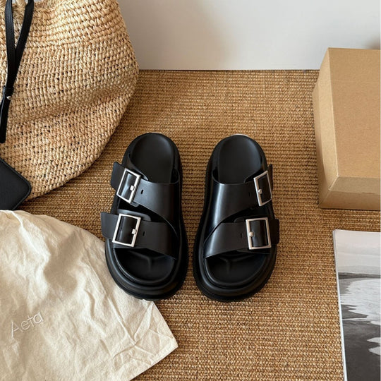 Damen Komfortable Sandalen mit elegantem Riemen und modischen Schnallen EB