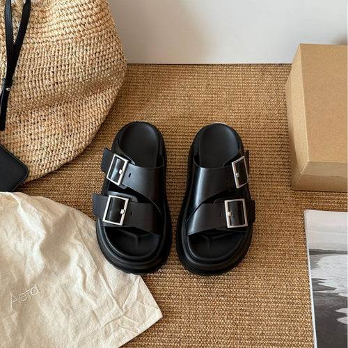 Damen Komfortable Sandalen mit elegantem Riemen und modischen Schnallen EB