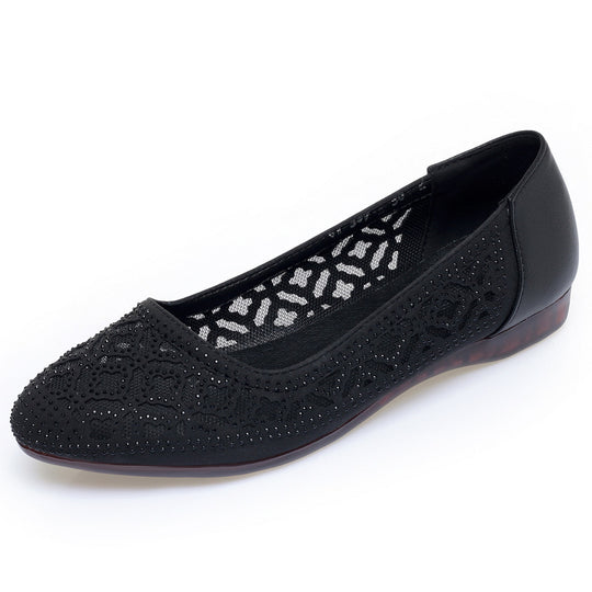 Damen Ballerinas mit elegantem Lochdesign und funkelnden Strassakzenten EB