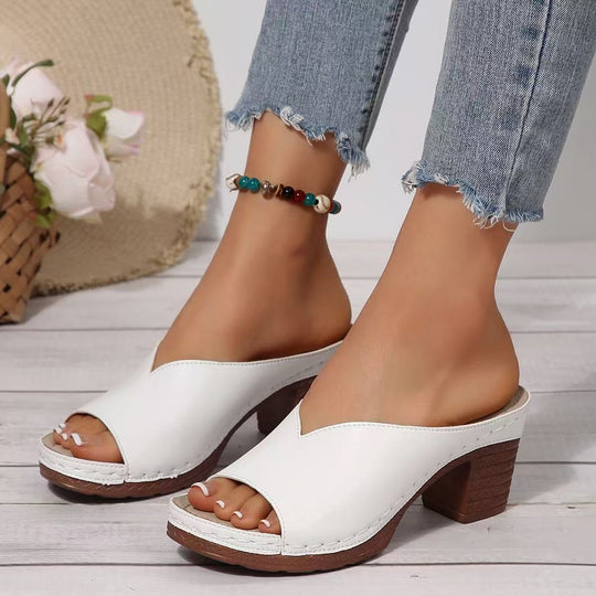 Damen elegante Clogs mit modischem Peeptoe und bequemer Holzsohle EB