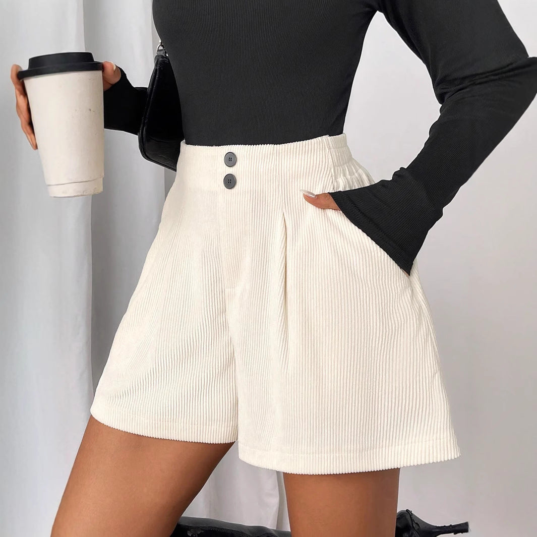 Damen Elegante Shorts mit Plissee-Design und Knopfdetails EB