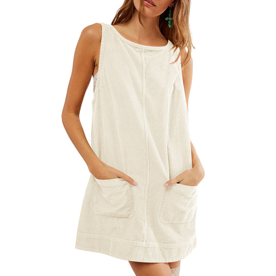 Damen lässiges Jerseykleid mit Taschen und Rundhalsausschnitt EB