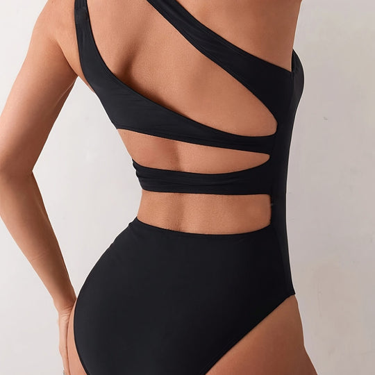 Damen Einteiler Badeanzug mit asymmetrischem Träger und elegantem Schnitt EB