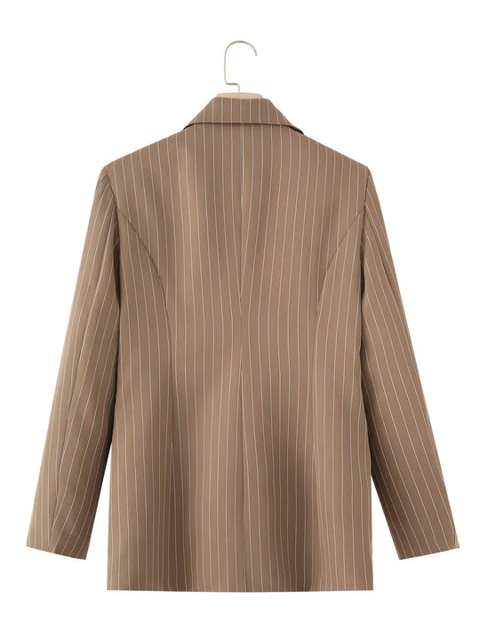 Damen modische Blazerjacke mit asymmetrischem Kragen und eleganten Nadelstreifen EB