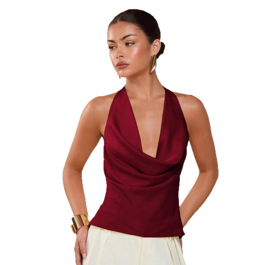 Damen Elegantes Wickeloberteil mit tiefem V-Ausschnitt und fließendem Stoff EB