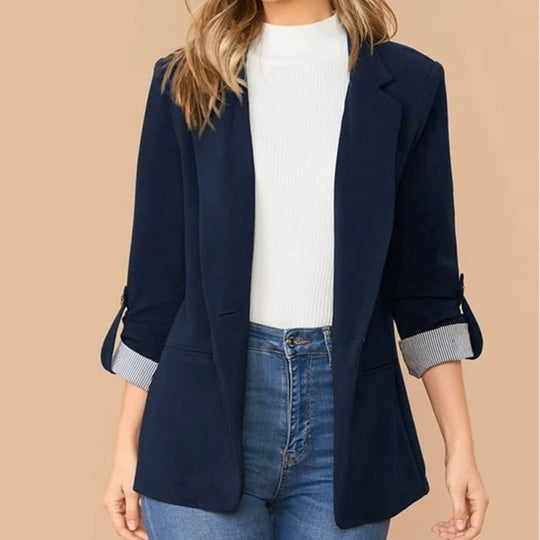 Damen Eleganter lässiger Blazer mit umschlagbaren Ärmeln und klassischem Schnitt EB