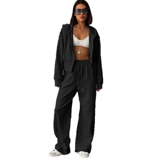 Damen lässiges Set aus cropped Hoodie und weitem Jogginghose EB
