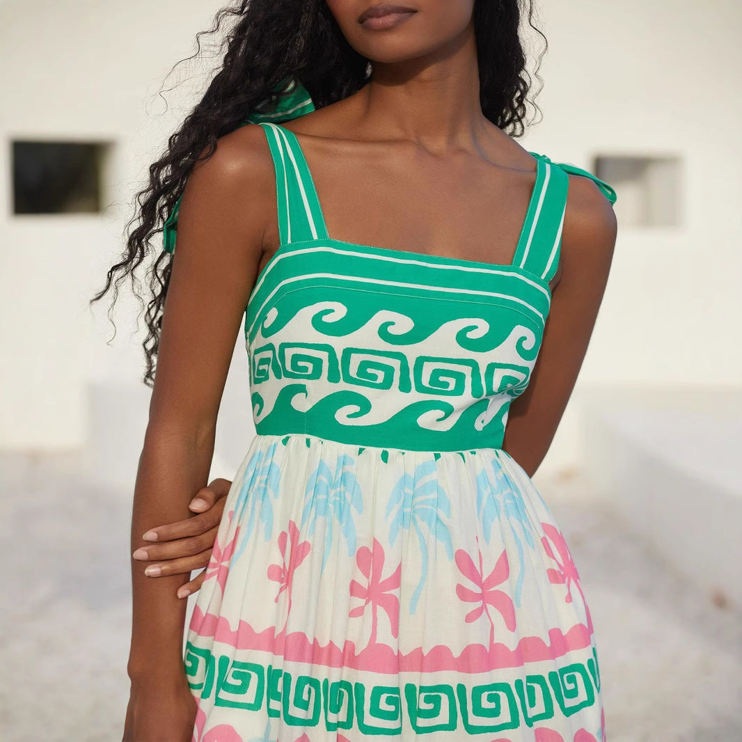 Damen Sommerliches Maxikleid mit einzigartigem grafischem Muster und praktischen Taschen EB