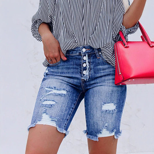 Damen Denim-Shorts mit modischen Destroyed-Details EB