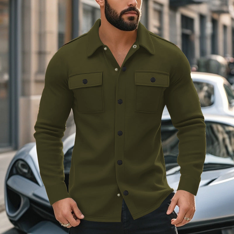 Herren nan modische Overshirt-Jacke in Filzoptik mit aufgesetzten Brusttaschen und sichtbarer Druckknopfleiste EB