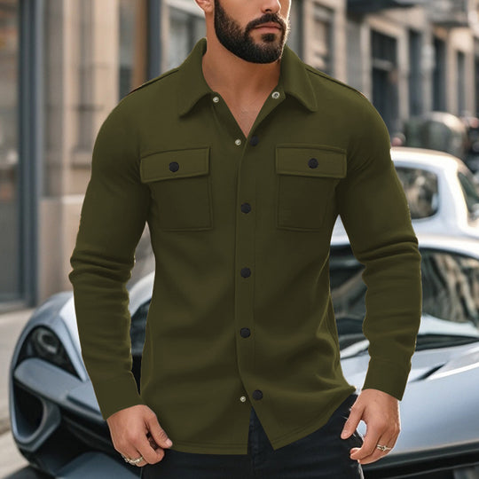 Herren nan modische Overshirt-Jacke in Filzoptik mit aufgesetzten Brusttaschen und sichtbarer Druckknopfleiste EB
