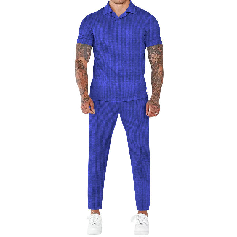 Herren elegantes Kurzarm-Hemd- und Hose-Set mit strukturiertem Design und komfortabler Passform EB