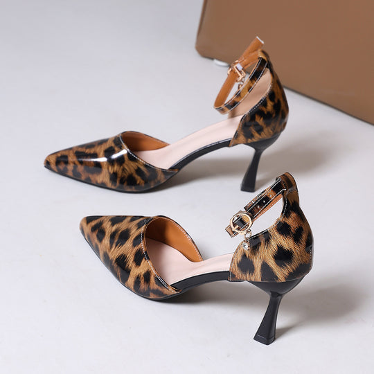 Damen Slingback-High-Heels mit elegantem Leopardenmuster und verstellbarem Riemen EB