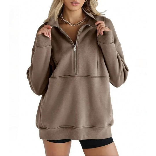 Damen Sweatshirt mit halbem Reißverschluss und oversized Schnitt EB