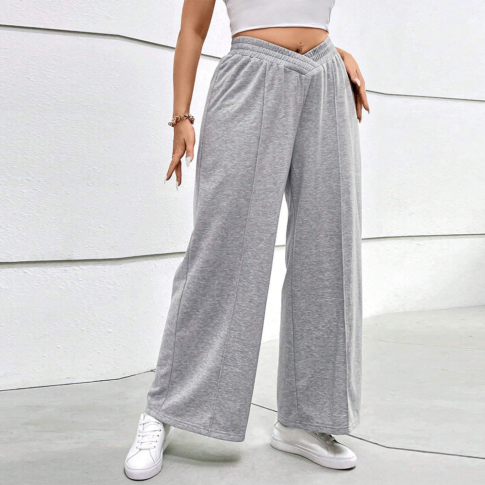 Damen weit geschnittene Freizeithose mit elastischem Bund und Cross-Over-Design EB