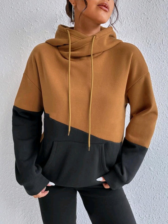 Damen lässiger Kapuzenpullover mit Farbblock-Design EB