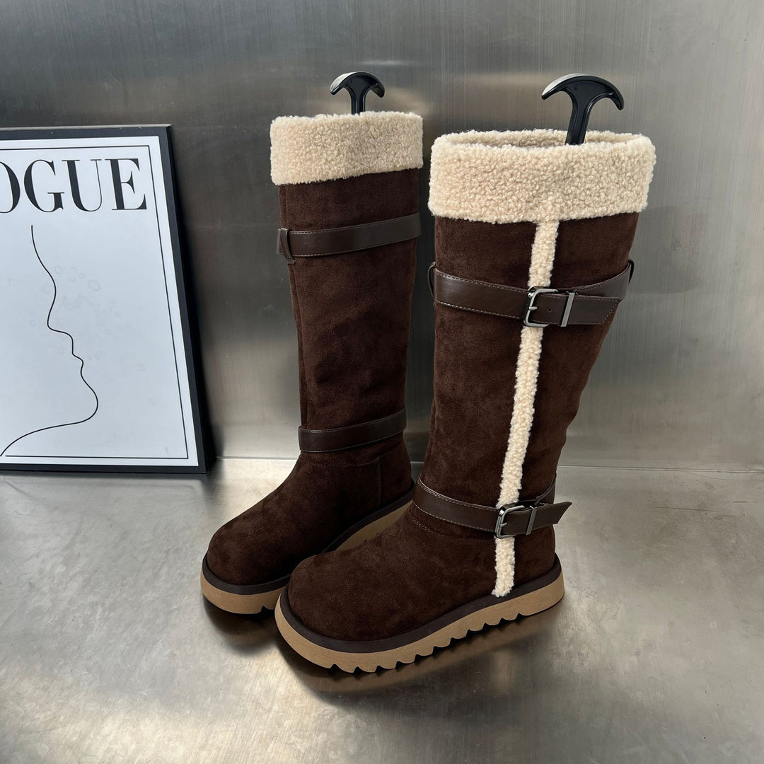 Damen Fleecegefütterte Winterstiefel mit eleganten Riemen und rutschfester Sohle EB