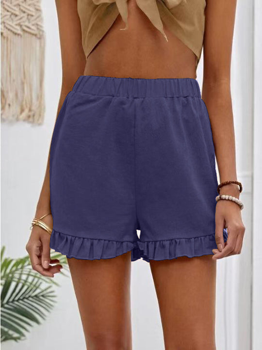 Damen Shorts mit voluminösem Rüschensaum und elastischem Bund EB
